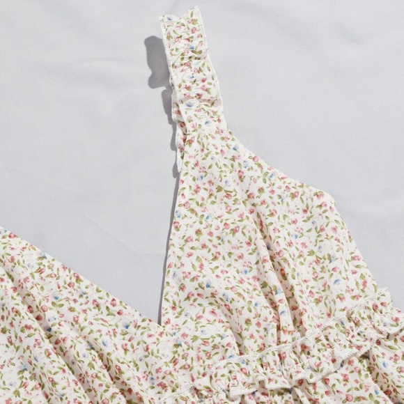 boho floral print v neck ruffle tank top blouse - Picture 3 of 3